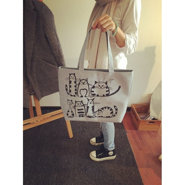 2016 Cartoon Cats Printed Beach Zipper Bag Bolsa Feminina Canvas
