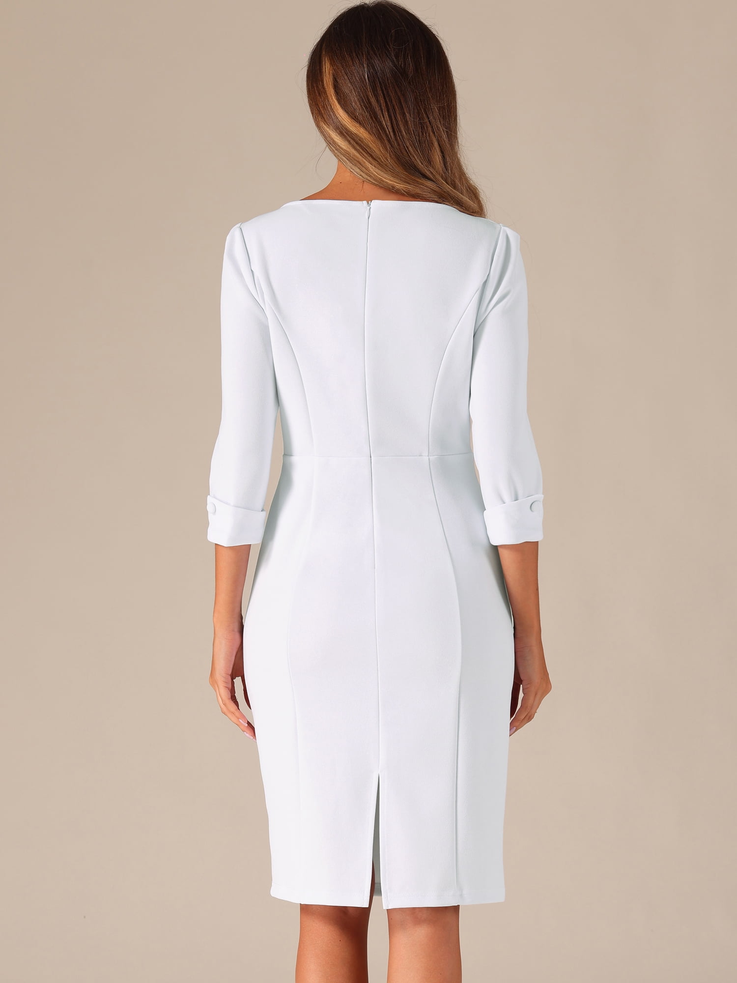 DARING DIVA Women's 3/4 Sleeve Work Pencil Midi Dresses M White