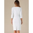 thumbnail image 3 of DARING DIVA Women's 3/4 Sleeve Work Pencil Midi Dresses M White, 3 of 6