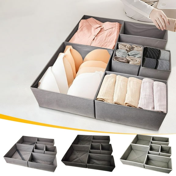 6-piece Foldable Drawer Organizer Storage Box Set, Fabric Drawer Bins with Zipper Closure for Closet Shelves & Wardrobe, Space Saving Solution for Bedroom, Closet, and Nursery Organization