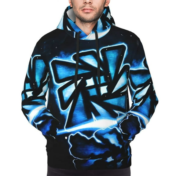 Saiise Geometry Dash Men's Graphic Print Long Sleeve Drawstring Hoodie Pullover Sweatshirt-Small