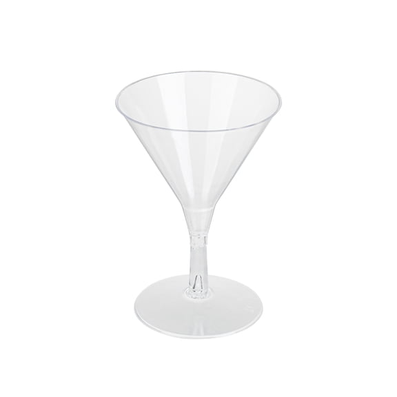 Bev Tek 2 oz Round Clear Plastic Mini Martini Glass - 2 1/2" x 2 1/2" x 3 3/4" - 100 count box