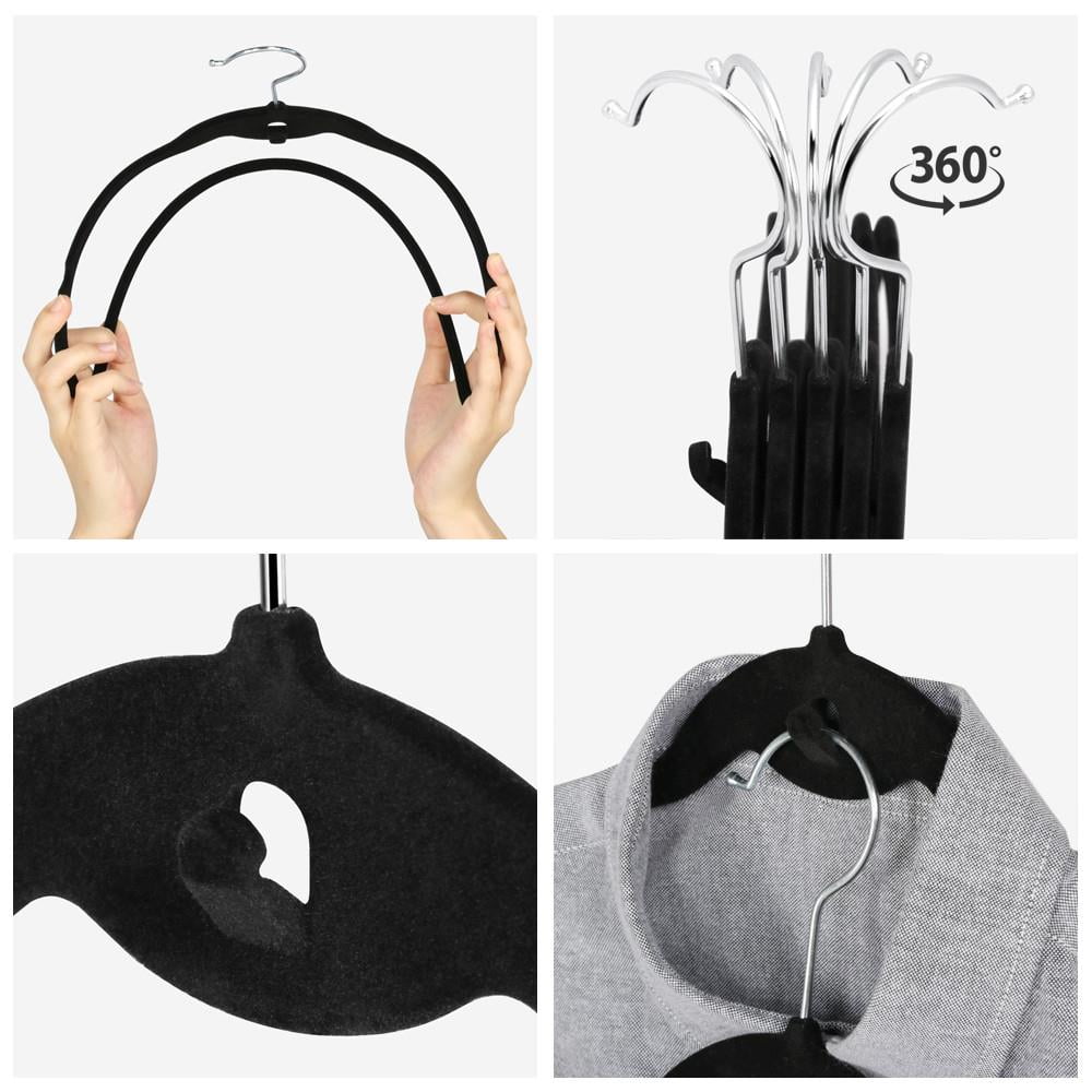 ZenStyle 100 Pack Ultra Thin Velvet Hangers - Non Slip Black Clothes Suit  Hangers, 360 Degree Swivel Hook, Velvet Flocked Surface