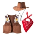 thumbnail image 3 of mgoYE Cowboy Cowgirl Outfits for Boys, Toddler Kids Dress Up Role Play Parties Cowboy Kids' Vest & Bandana Set Hat(Brick Red,3-4 Years), 3 of 7