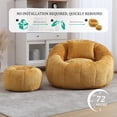 thumbnail image 5 of Chenille Upholstered Round Lazy Cozy Bean Bag Chair with Ottoman-Yellow, 5 of 7