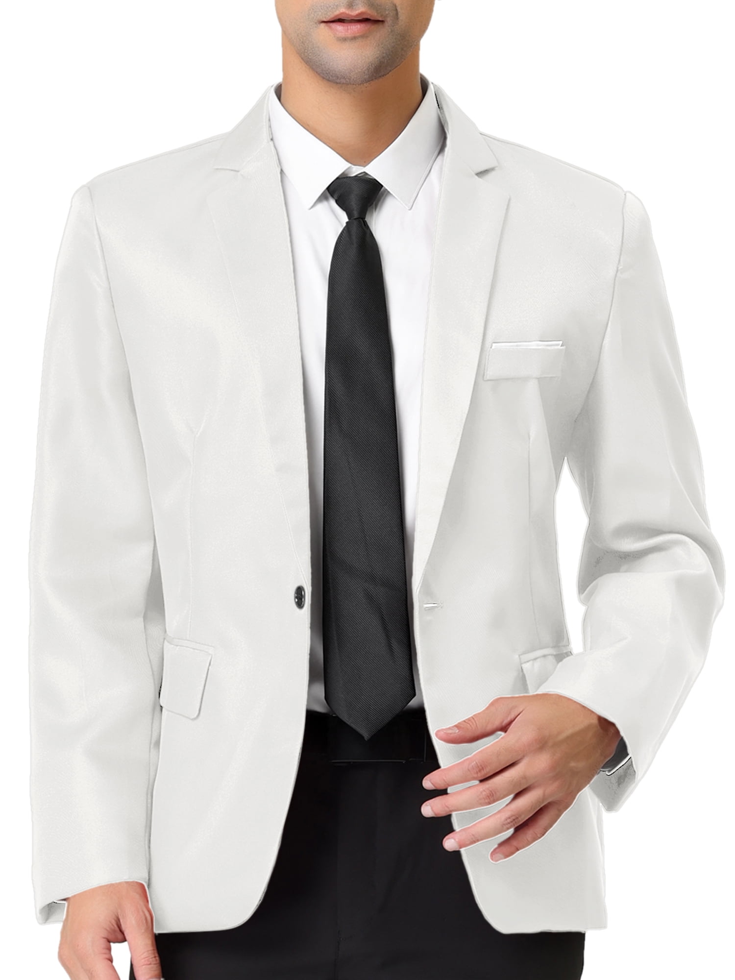 Unique Bargains Men's Blazer Single Breasted One Button Prom Suit Coat S White