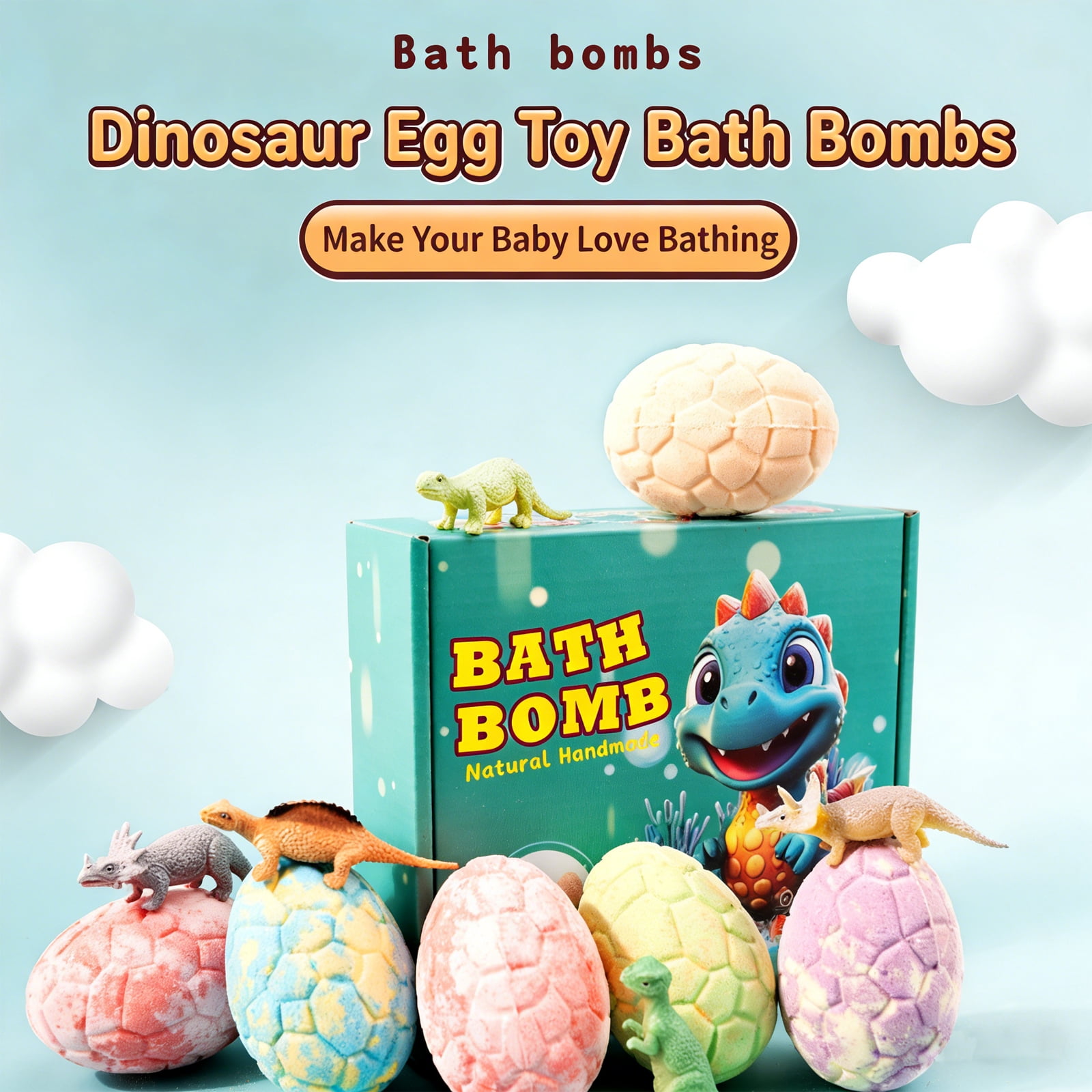 Dino Egg Bath Bombs with Surprise Inside, Colorful Fizzing Bath Bombs for Fun Bathing Experience.(6pcs)