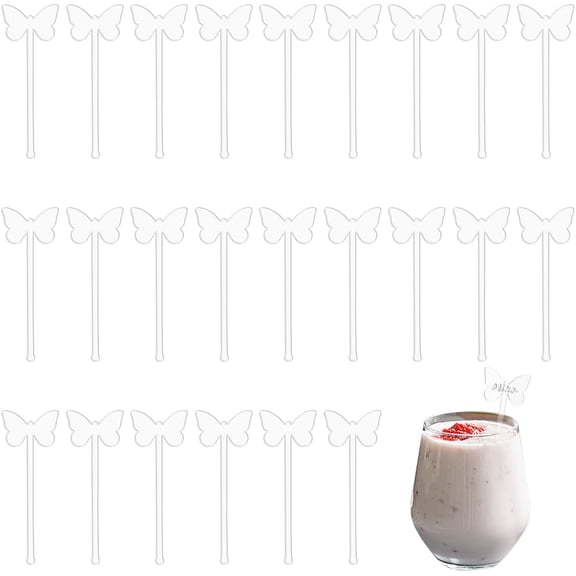 24 Pcs 6 Inch Cocktail Swizzle Stick Clear Butterfly-shaped Acrylic Drink Stirrers Bar Drinks Mixing Rod Drink Stirrers