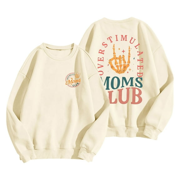 XIAONU Womens Sweatshirts Letter Print Trendy Hoodless Sweatshirt Round Neck Long Sleeve Pullover Sweatshirt Streetwear