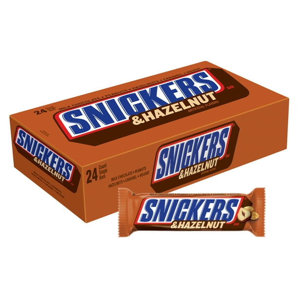 SNICKERS Hazelnut Singles Size Chocolate Candy Bars, 1.76 Oz. Bars, 24