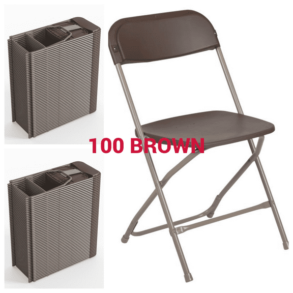 (100 PACK) 650 Lbs Weight Capacity Commercial Quality Brown Plastic Stackable Folding Chair - Heavy Duty Plastic Folding Chairs