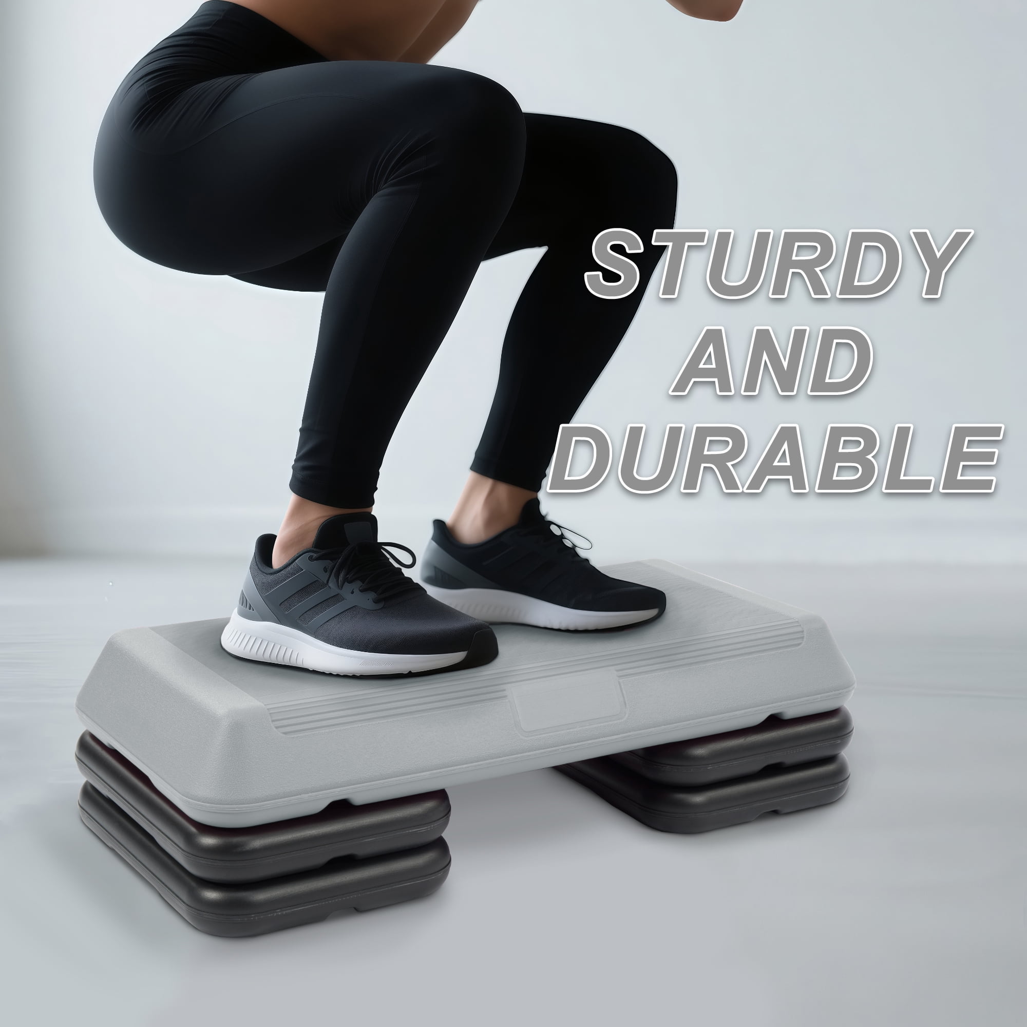FlexWave 28-inch Aerobic Step Platform, Adjustable Fitness Stepper with 4 Adjustable Step Risers, Aerobics Stepper Workout Stepper for Aerobic Strength and Training in Home Gym, Gray