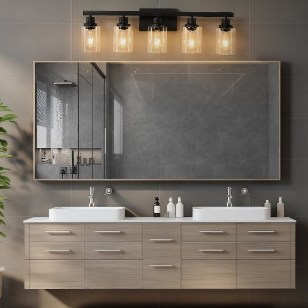 ACE-LIGHTS,5-Lights Rustic Bathroom Light Fixture(Bulbs Not Included),Bathroom Sconce,Farmhouse Vanity Lights Fixture for Bathroom,Dressing room,Living Room,Bedroom(Black)