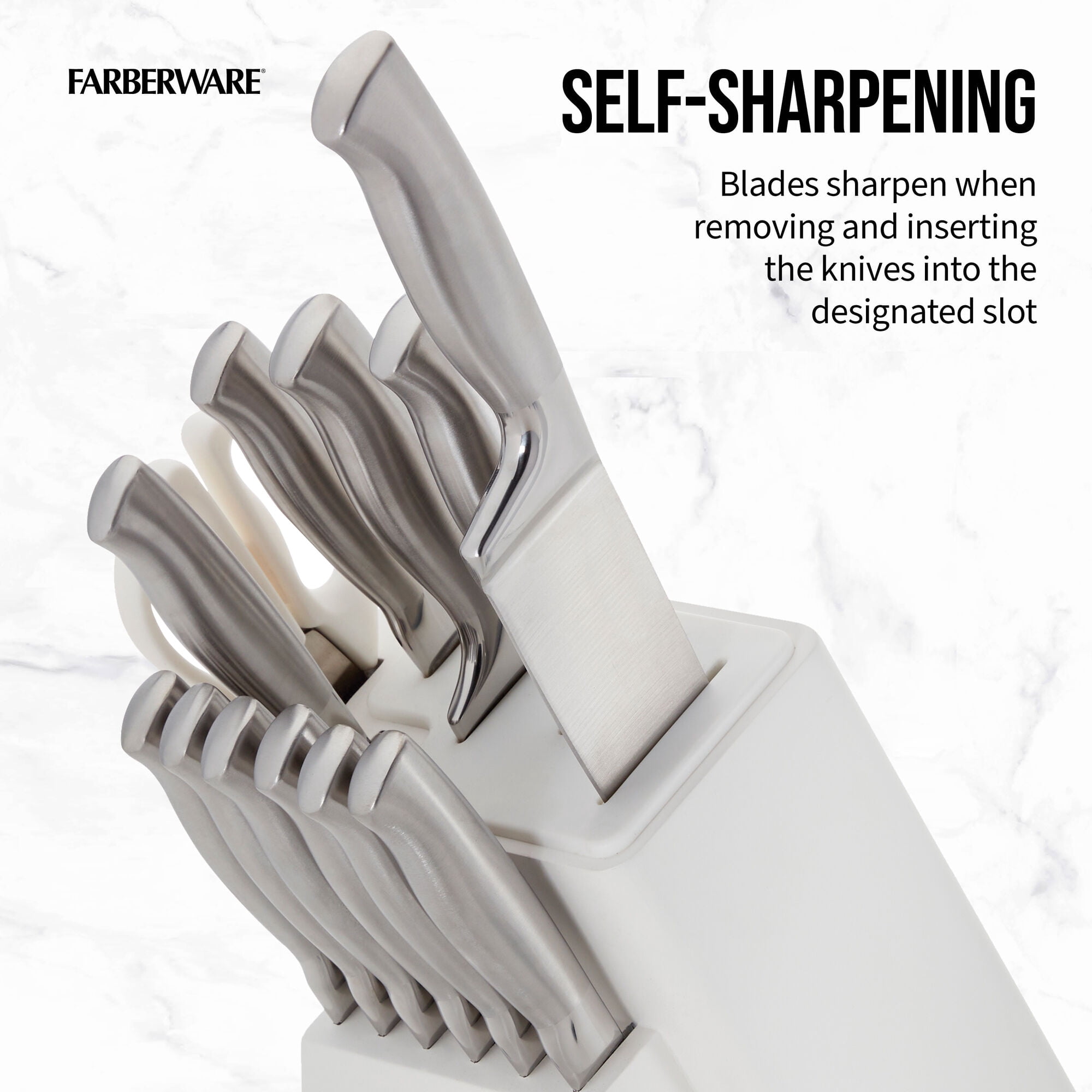 Farberware Edgekeeper 13-Piece Stainless Steel Knife Block Set with Built-In Knife Sharpener