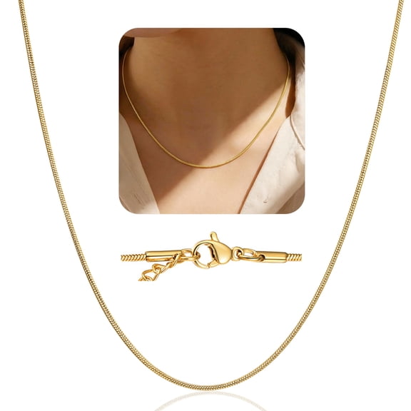 ChainsProMax 1mm/1.2mm/1.5mm/2mm Snake Chain 14K Gold Plated Stainless Steel Chain Necklace for Men Women Fathers/Mothers Day Gift for Dad Mother
