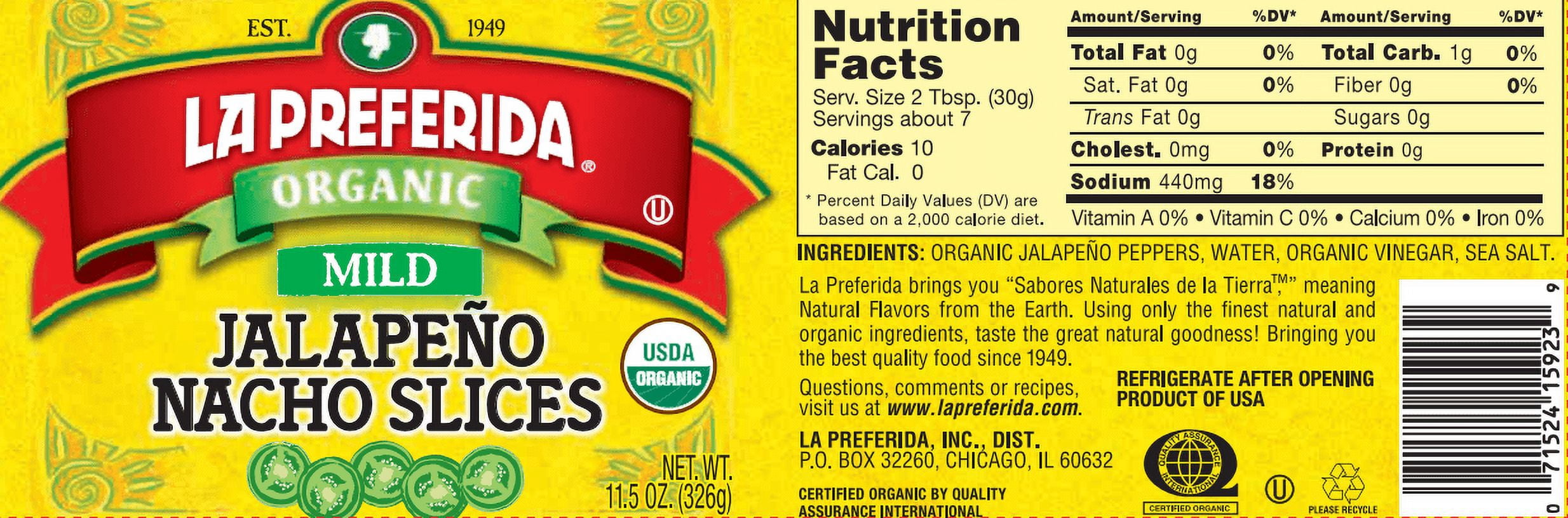 La Preferida Organic Jalapeno Nacho Slices, Mild , 11.5 OZ, 6-Pack
