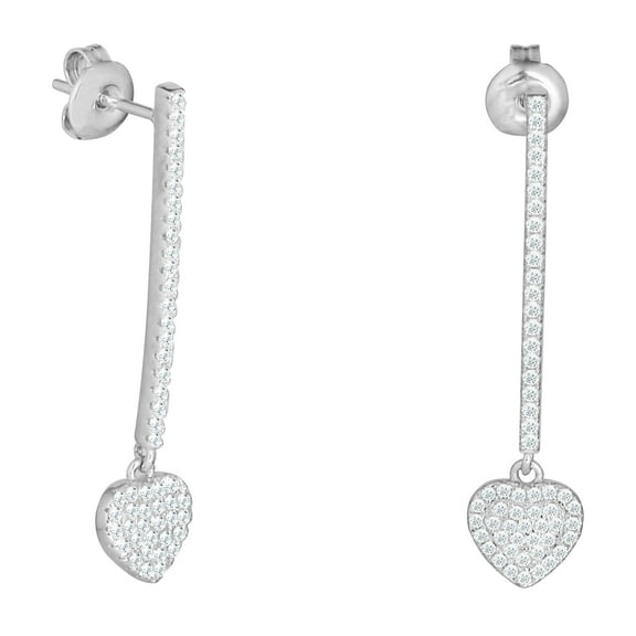 Cate & Chloe Ella 18k White Gold Plated Heart Drop Earrings with Simulated Diamonds for Women, Gift for Her