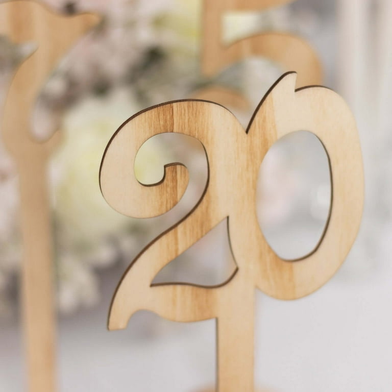 20-Piece Wooden Table Numbers With Holder Base - 1-20 Wedding & Event Table Markers (Natural Wood)
