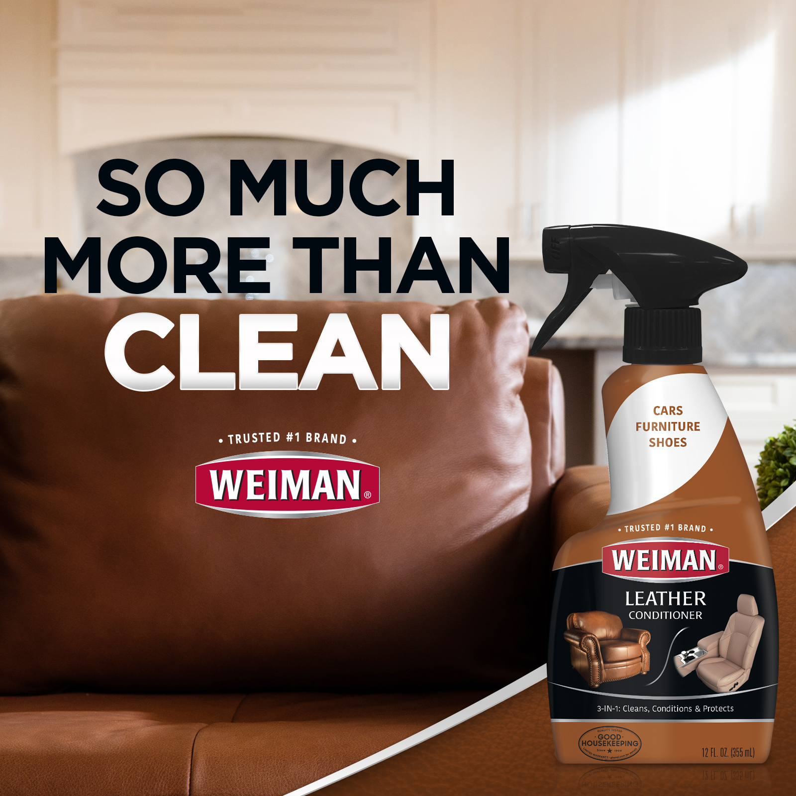 Weiman 3-1 Leather Cleaner & Conditioner for Furniture, Auto, Bags & Shoes, UVX Protection,16oz - image 6 of 8