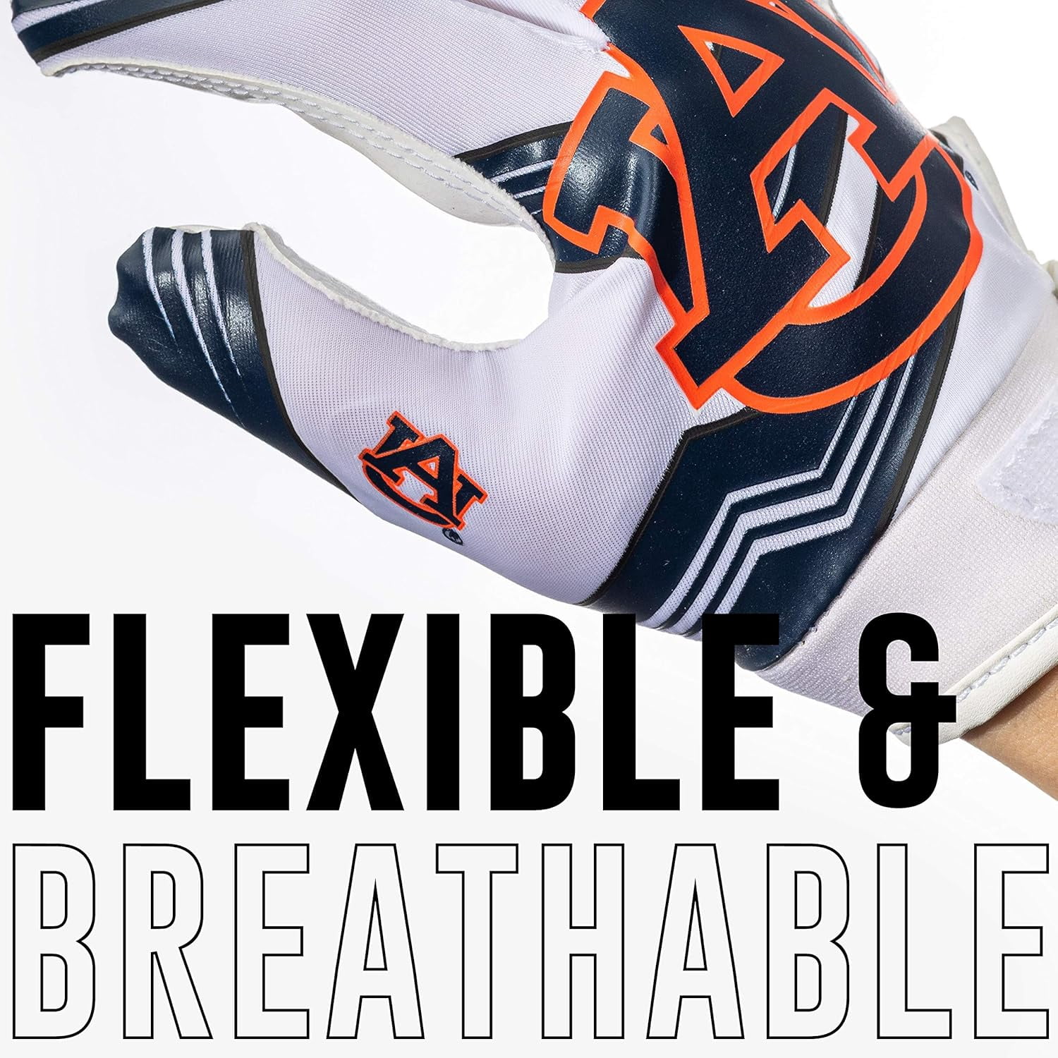 Franklin Sports Auburn Tigers Kids Football Receiver Gloves - Youth Official NCAA College Team Football Gloves - Silicone Palm Receiver Gloves for Kids Ages 7 -10 - Youth Small/Extra Small