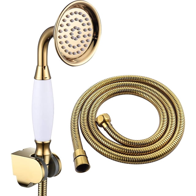 Cabezal de ducha Ducha de mano de latón Cabezal de ducha de alta presión Ducha de mano dorada de 1/2 pulgada con manguera y soporte para cabezal de ducha