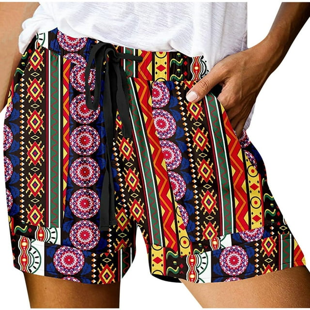 Birdeem Womens Fashion Printing Plus Size Rope Tie Shorts Yoga Sport Shorts