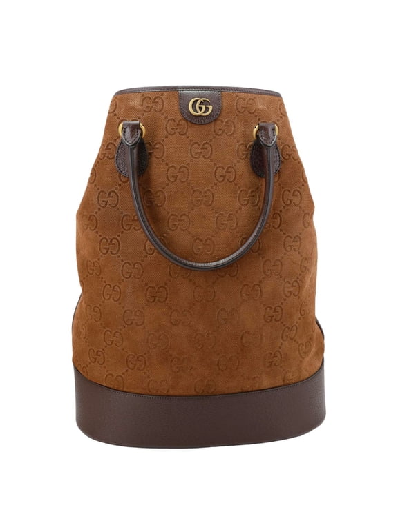 Pre-Owned Gucci Savoy Jumbo GG Suede Textured Leather Tote Bag Brown