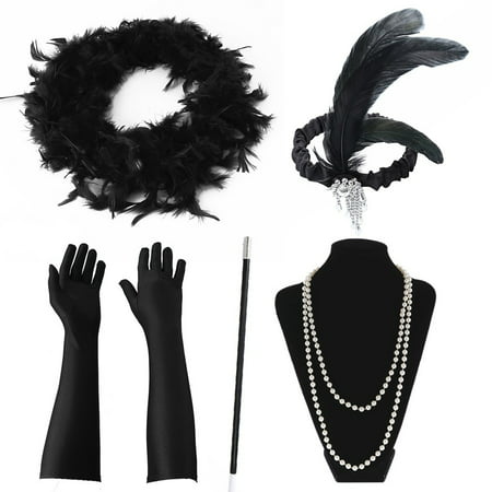 Halloween Flapper Girl Fancy Dress Accessories 5 PCS Set Charleston Gangster Gatsby Girl Costume Kit
