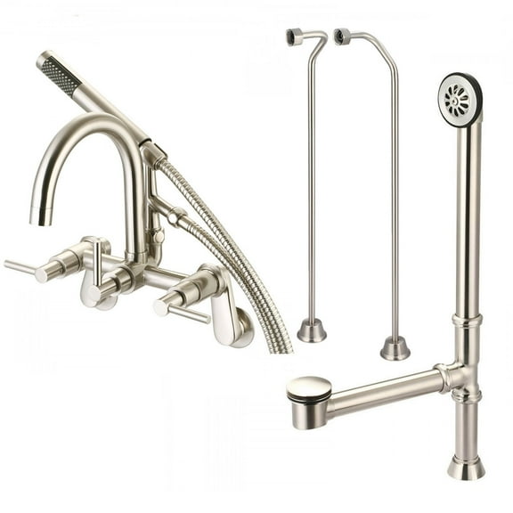 Mason Hill Collection Clawfoot Tub Wall Mount Contemporary Gooseneck Tub Faucet with Handshower Complete Set