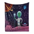 thumbnail image 1 of Alien Soft Flannel Fleece Throw Blanket, Cosmic Space Background with Funny Character Outer World Elements, Cozy Plush for Indoor and Outdoor Use, 50" x 70", Dark Purple Multicolor, by Ambesonne, 1 of 5