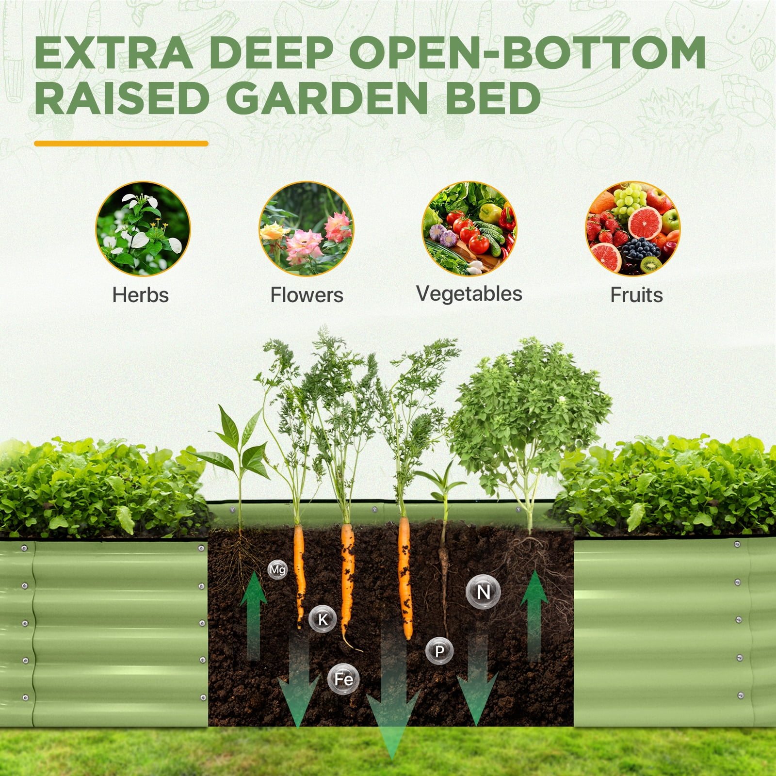 EAGLE PEAK 42'' Round 17'' Tall Raised Garden Bed Planter, Galvanized Metal Raised Bed Kit for Vegetables, Flowers, Herbs, Olive Green