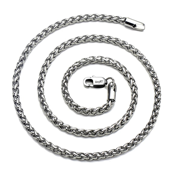 AmyRT Jewelry 4mm Titanium Steel Wheat Silver Chain Necklaces for Men & Women 16 in