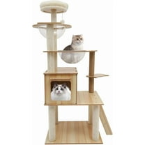 Cat Tree, 55 Inches Tall Cat Tower Condo with Plush Ball for Indoor Cats, Cat House Furniture with Clear Capsule Cat Bed, Multi-Layer Platform and Sisal Scratching Posts