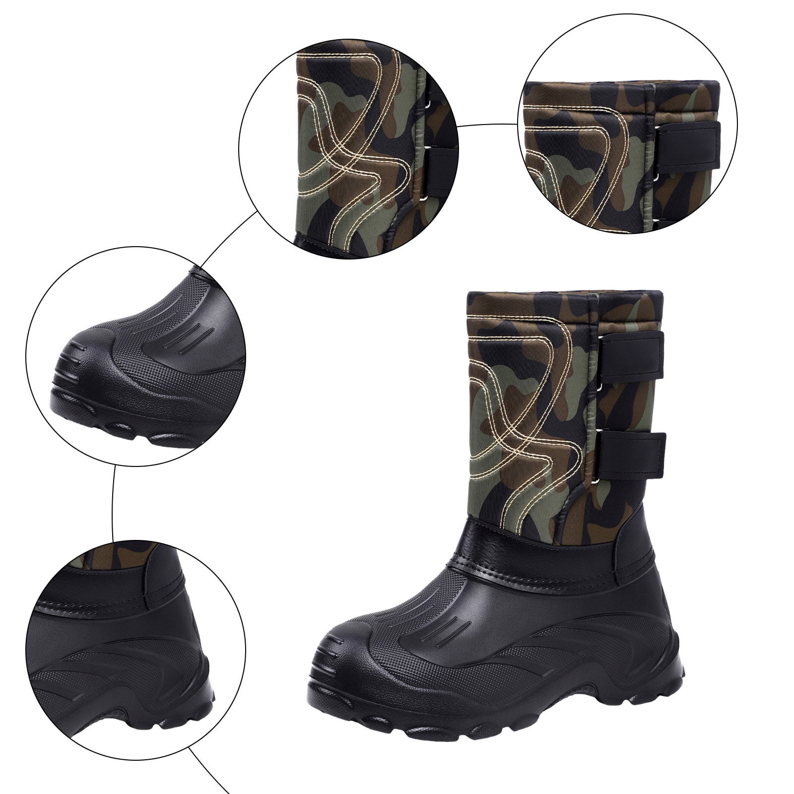 Camo Winter Boots for Men Waterproof Insulated High Top Hook and Loop Snow Booties Anti-Slip Hiking Shoes