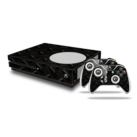 WraptorSkinz Decal Skin Wrap Set works with 2016 XBOX One S Console and 2 Controllers Diamond Plate Metal 02 Black