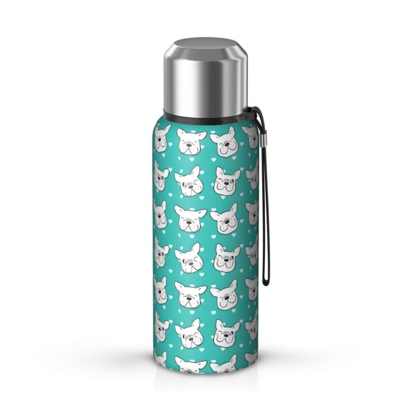 20 Oz Esign Of Head Pug Dog Coffee Tumbler Double Wall Insulated Stainless Steel Water Bottle | Metal Reusable Thermoses Flask with Cup Cap | Leak & Sweat Proof with Anti-Dust Lid