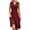 Red, variant on Youmylove Women's Summer Casual Dresses Womens Solid Color V Neck Waist Pleated Sleeveless Mid Length Skirt Trendy Resort Wear Dress