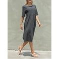 thumbnail image 6 of Women Empire Waist Midi Sundress Summer Casual Boho Beach Dresses Crew Neck Half Sleeve Long Dress with Pockets, 6 of 9