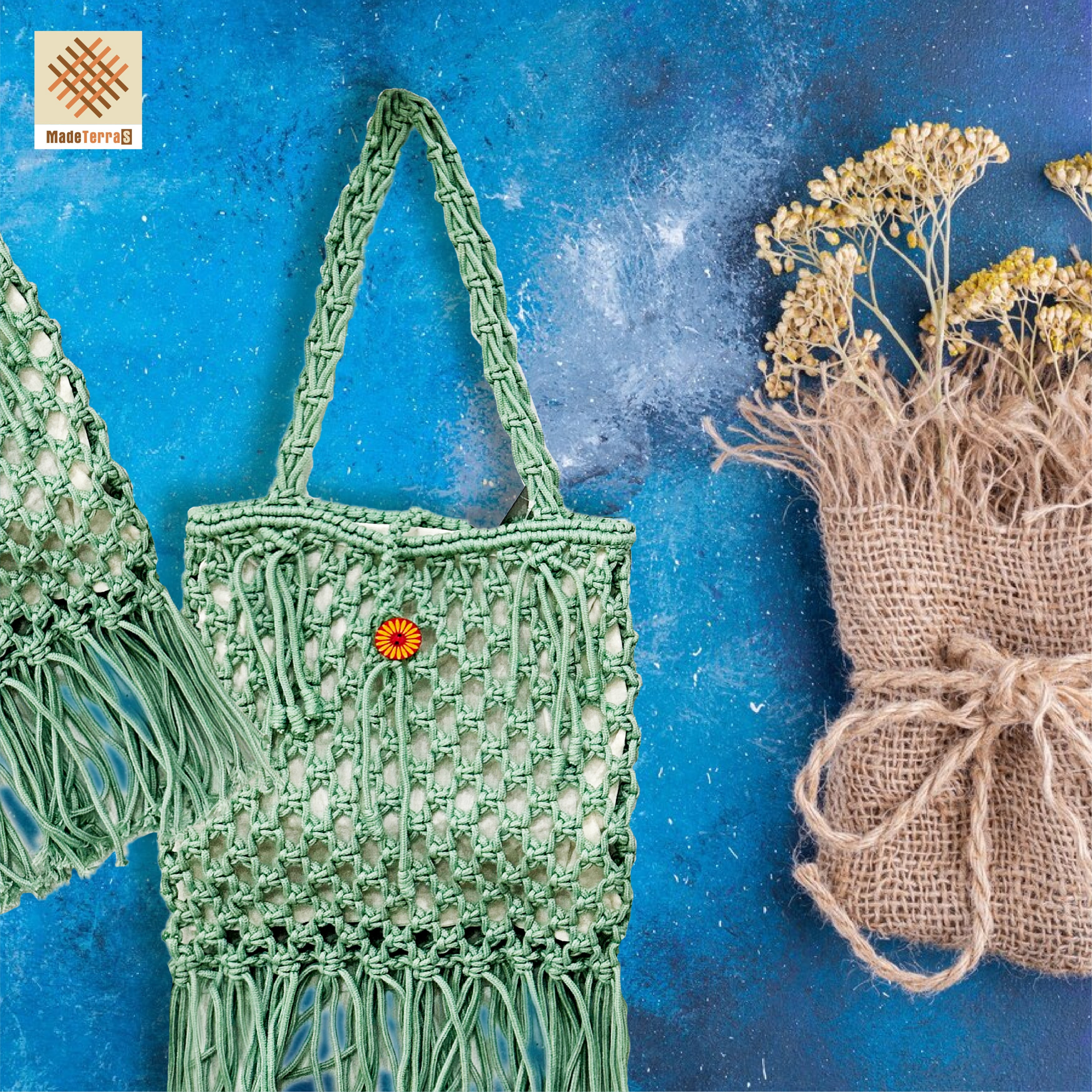 MadeTerra S Crochet Tote Bag for Women| Mesh Hollow Summer Beach Bag| Rustic Crochet Handbags Knitted Shoulder Bags|