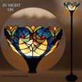 thumbnail image 6 of Tiffany Floor Torchiere Lamp 66" Tall LED Uplight Industrial Bronze Pole Vintage Boho Stained Glass Blue Liaison Retro Standing Corner Bright Torch Light Living Room Kids Bedroom Farmhouse, 6 of 6