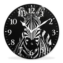 10 Inch Wall Clock Battery Operated Silent Clock Decorative for Office, Kitchen, Outdoor, Living Room，Zebra Head Wild Animal with Black White Striped on Black Gorgeous