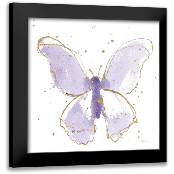 Novak, Shirley 12x12 Black Modern Framed Museum Art Print Titled - Gilded Butterflies II Lavender
