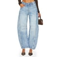 thumbnail image 4 of Women's  Mid Rise Baggy Boyfriend Jeans Vintage Wide Leg Barrel Denim Ankle Pants, 4 of 6