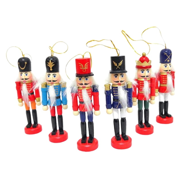 Decoraciones de Navidad de madera de los Nutcrackers Juego de 6 diseños variados de madera decoraciones de árbol Sunnimix cascanueces