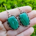 thumbnail image 3 of Pure 925 Sterling Silver Dangle Drop Earrings For Women, Genuine Malachite Green Gemstone Beautiful Handcrafted Earrings For Her, 3 of 5
