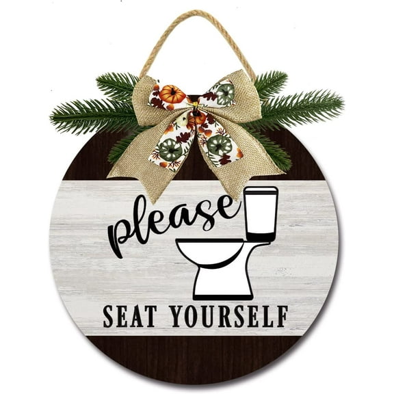 Eveokoki 12" Please Seat Yourself Signs for Bathroom Front Door Farmhouse ，Rustic Round Wooden Hanging Wreaths for Bathroom Wash House Toilet Housewarming Gift Decoration Indoor Wall Decor