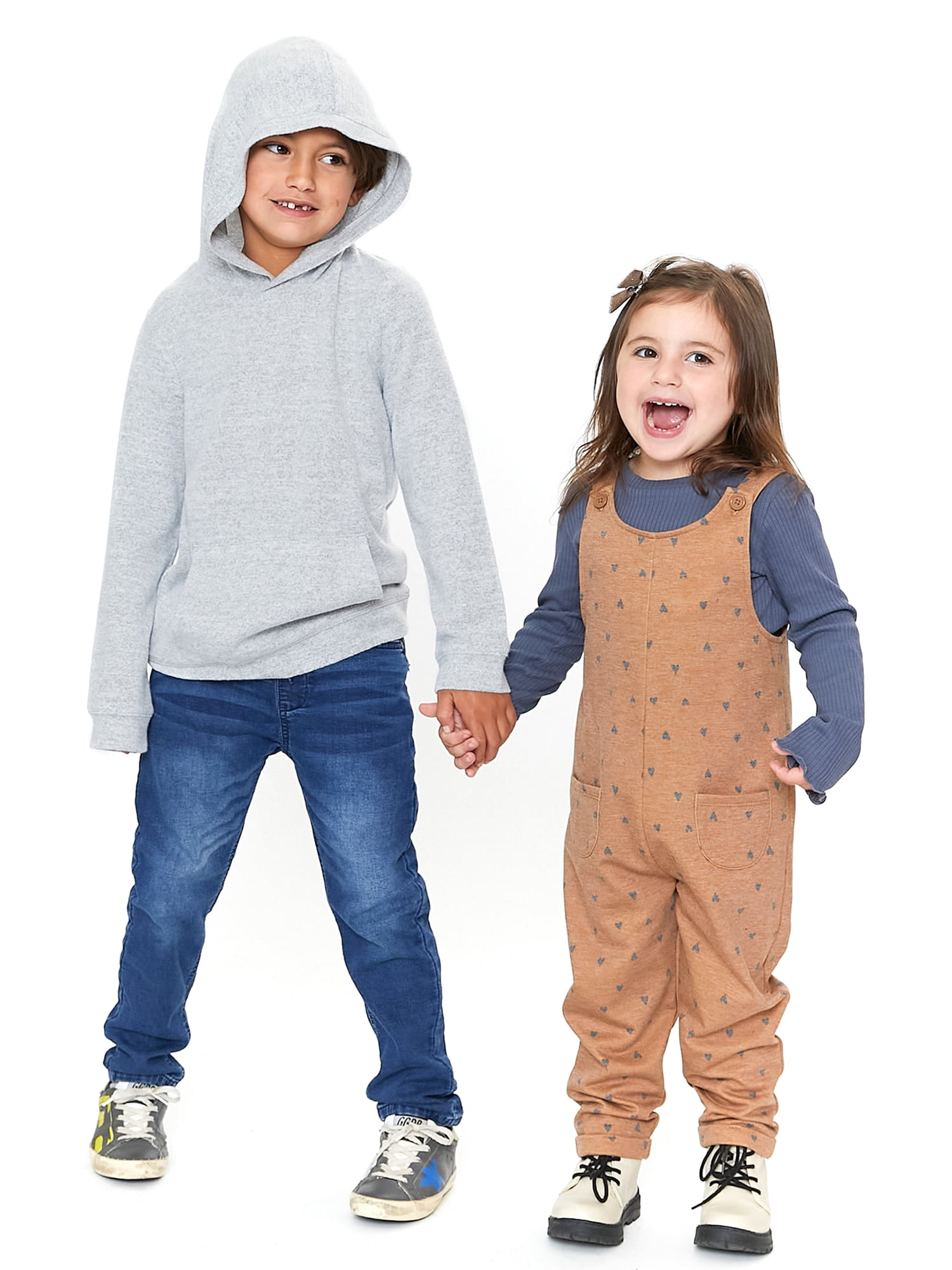 Wonder Nation Baby Girls & Toddler Girl's Long Sleeve Tee and Romper, 2pc Outfit Set (12M-5T)