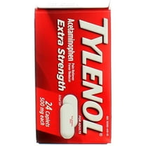 Tylenol Extra Strength Caplets with 500 mg Acetaminophen, Pain Reliever & Fever Reducer, Acetaminophen For Headache, Backache & Menstrual Pain Relief, 24 ct (Pack of 2)