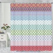 Boho Stripe Shower Curtain ,Geometric Floral Bathroom Shower Curtain Waterproof Fabric 72x72in