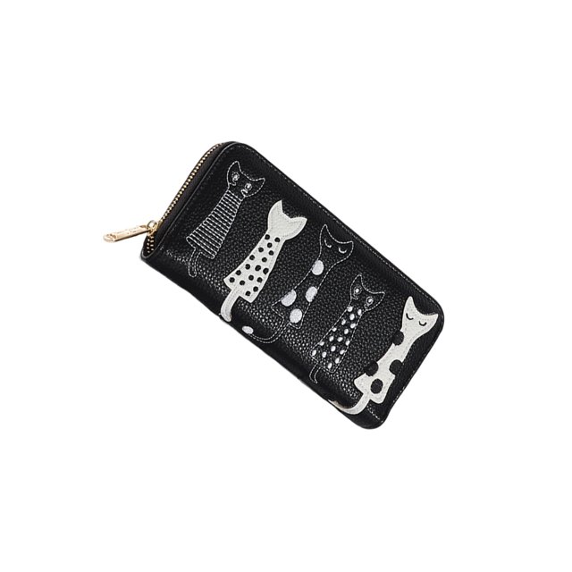 Guardurnaity Cartera larga de lujo para mujer, tarjetero con foto de gato para mujer, bolso informal con bordado de estilo bonito, monedero de piel Type2 NO2